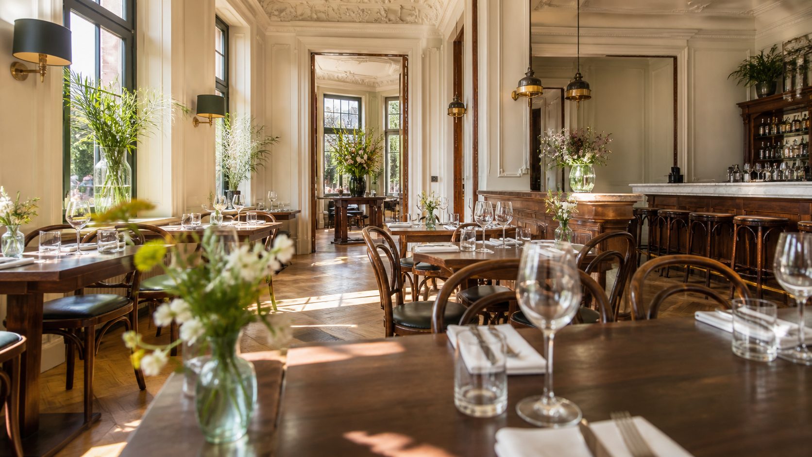 Gedekte tafels in het grand café
